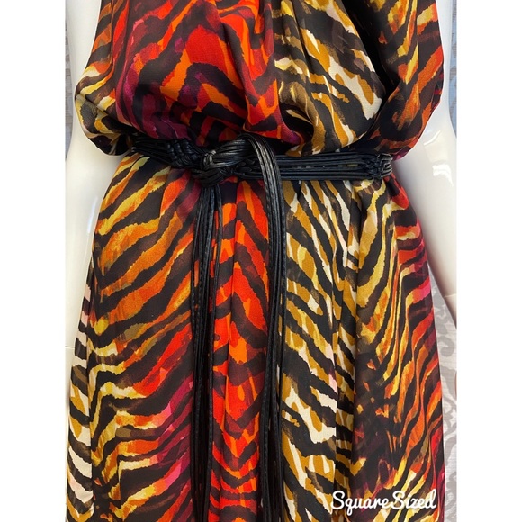 VALERIE BERTINELLI Chiffon Tiger Pattern Animal Print High Low Maxi Boho Dress L - Picture 6 of 11